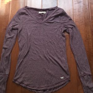 Long sleeve Hollister striped v-neck top